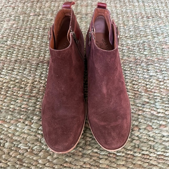 Kork-Ease Mesa Burgundy Suede Leather Ankle Boots Bootie Brass Buckle Sz 8 READ - Picture 10 of 10